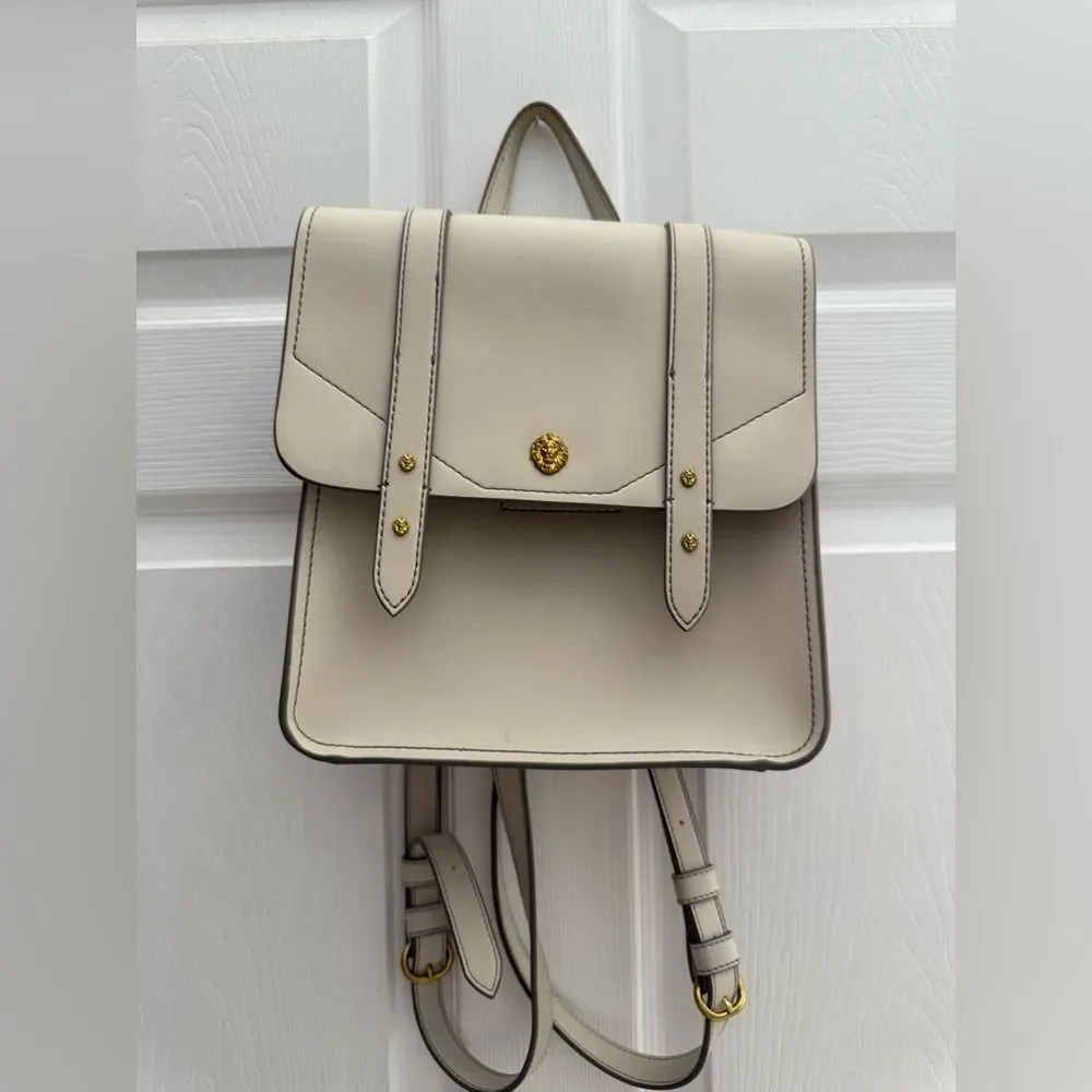 ANNE KLEIN Ivory Small BackPack with Gold Lion Heads faux leather adjustable